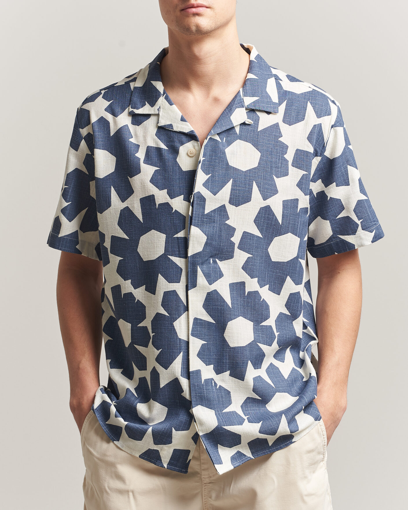 Heren | Overhemden | KnowledgeCotton Apparel | Printed Linen Mix Shirt Blue