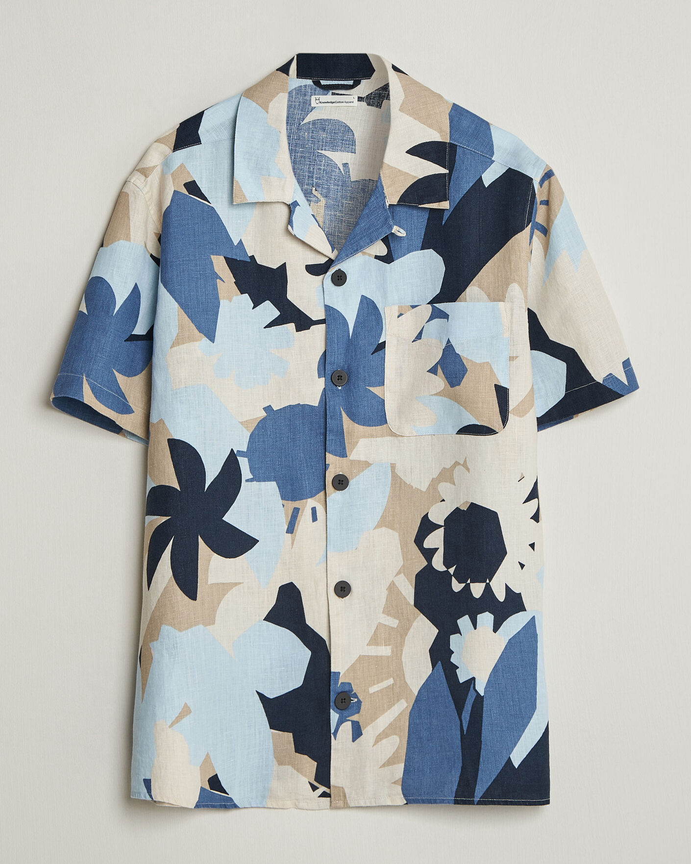 Homme | Chemises | KnowledgeCotton Apparel | Relaxed Printed Linen Short Sleeve Shirt Blue
