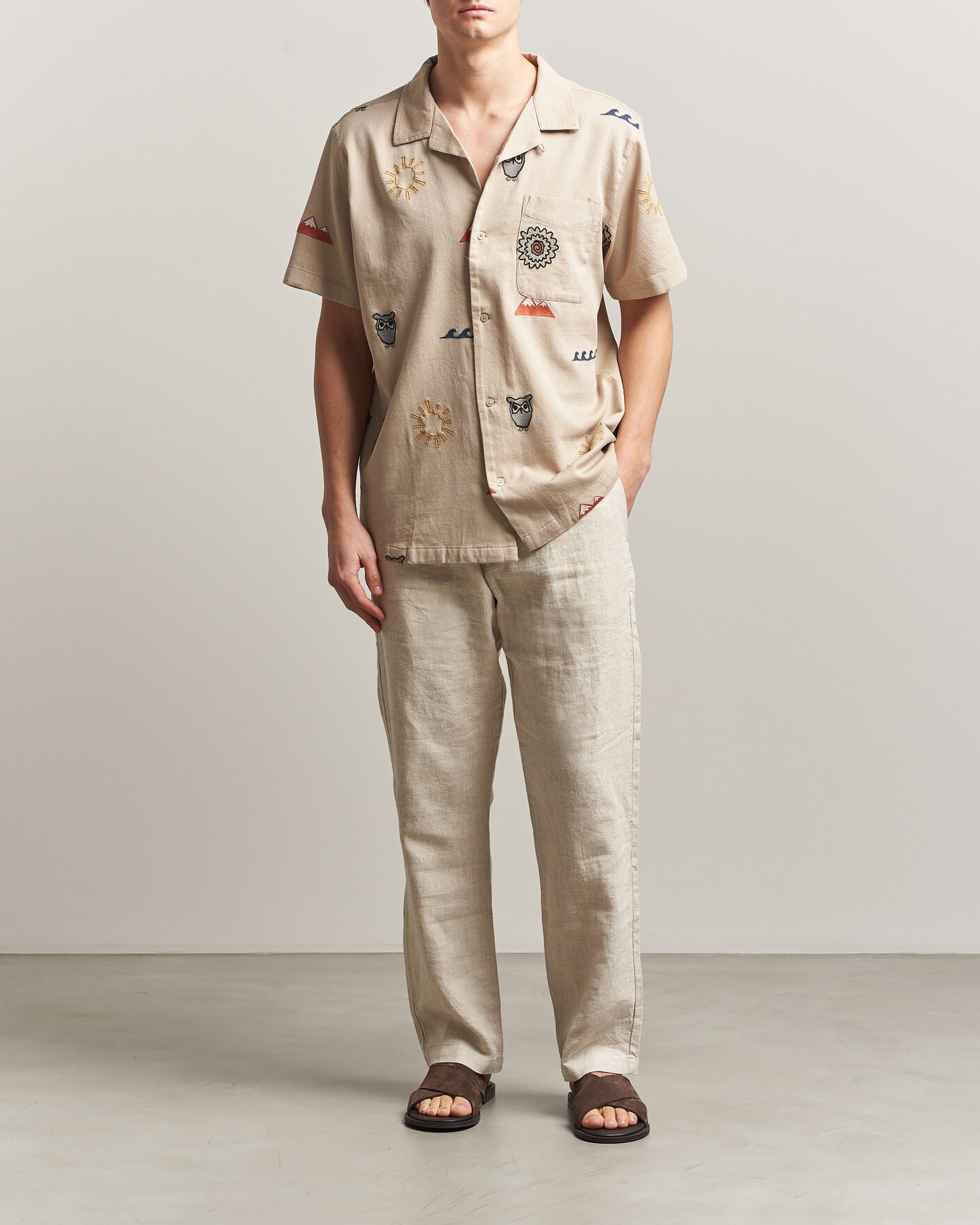 Homme | Chemises | KnowledgeCotton Apparel | Relaxed Embroidery Shirt Light Feather Grey