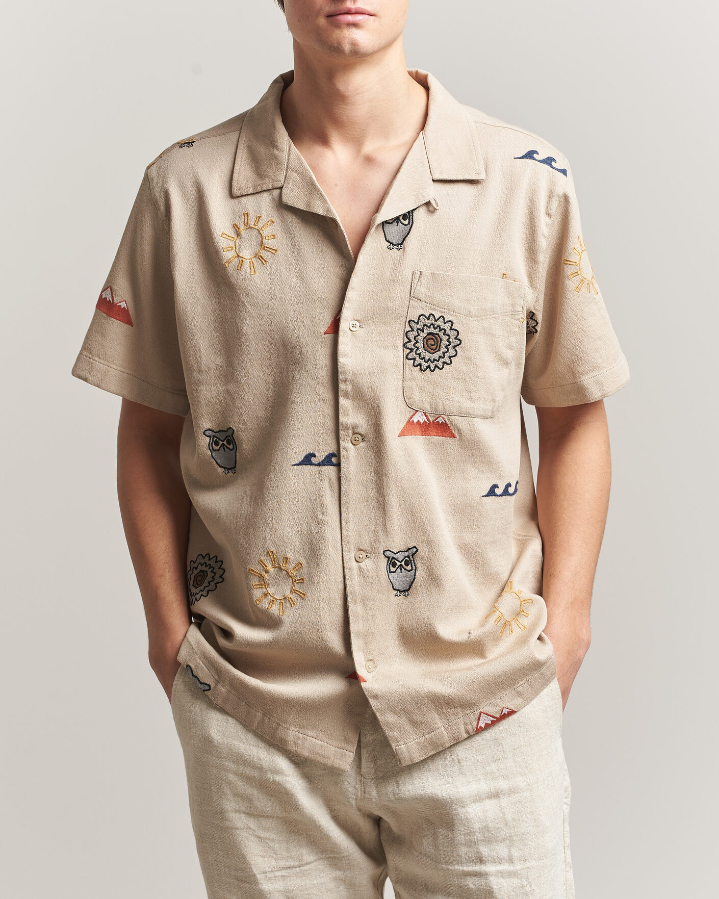 Homme | Chemises | KnowledgeCotton Apparel | Relaxed Embroidery Shirt Light Feather Grey