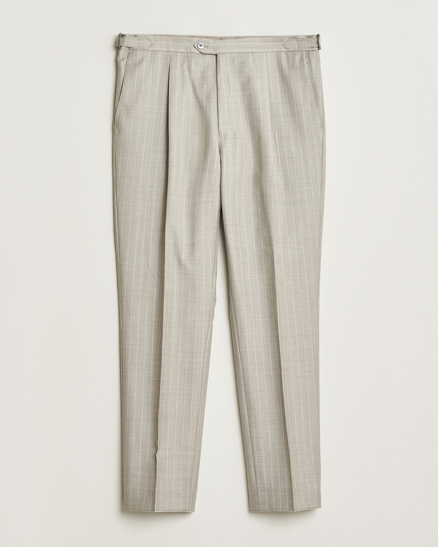 Homme | Pantalons | Oscar Jacobson | Delon Striped Wool Trousers Beige