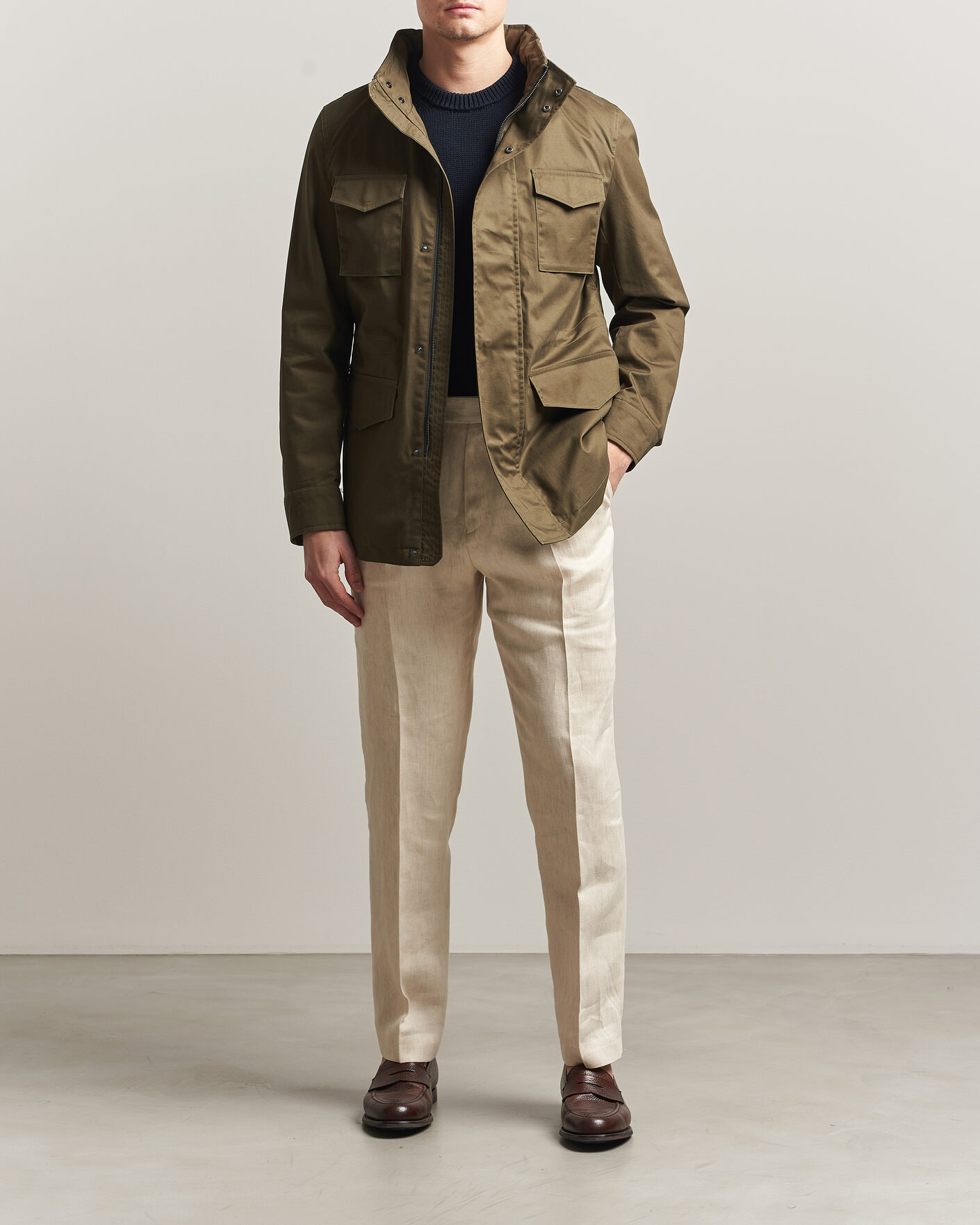 Homme | Manteaux Et Vestes | Oscar Jacobson | M65 Coated Cotton Field Jacket Olive