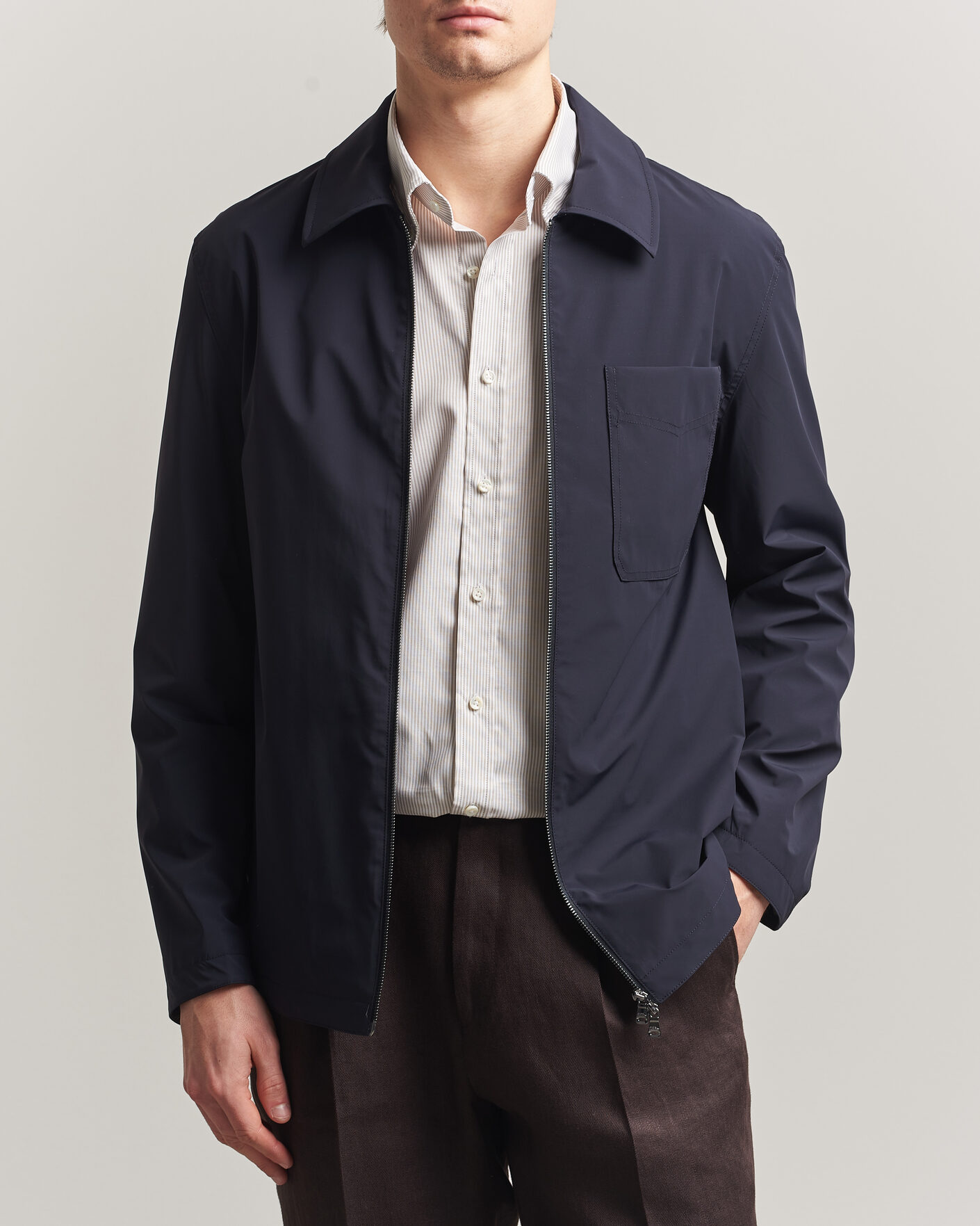 Heren | Jassen | Oscar Jacobson | Light Zipped Shirt Jacket Navy