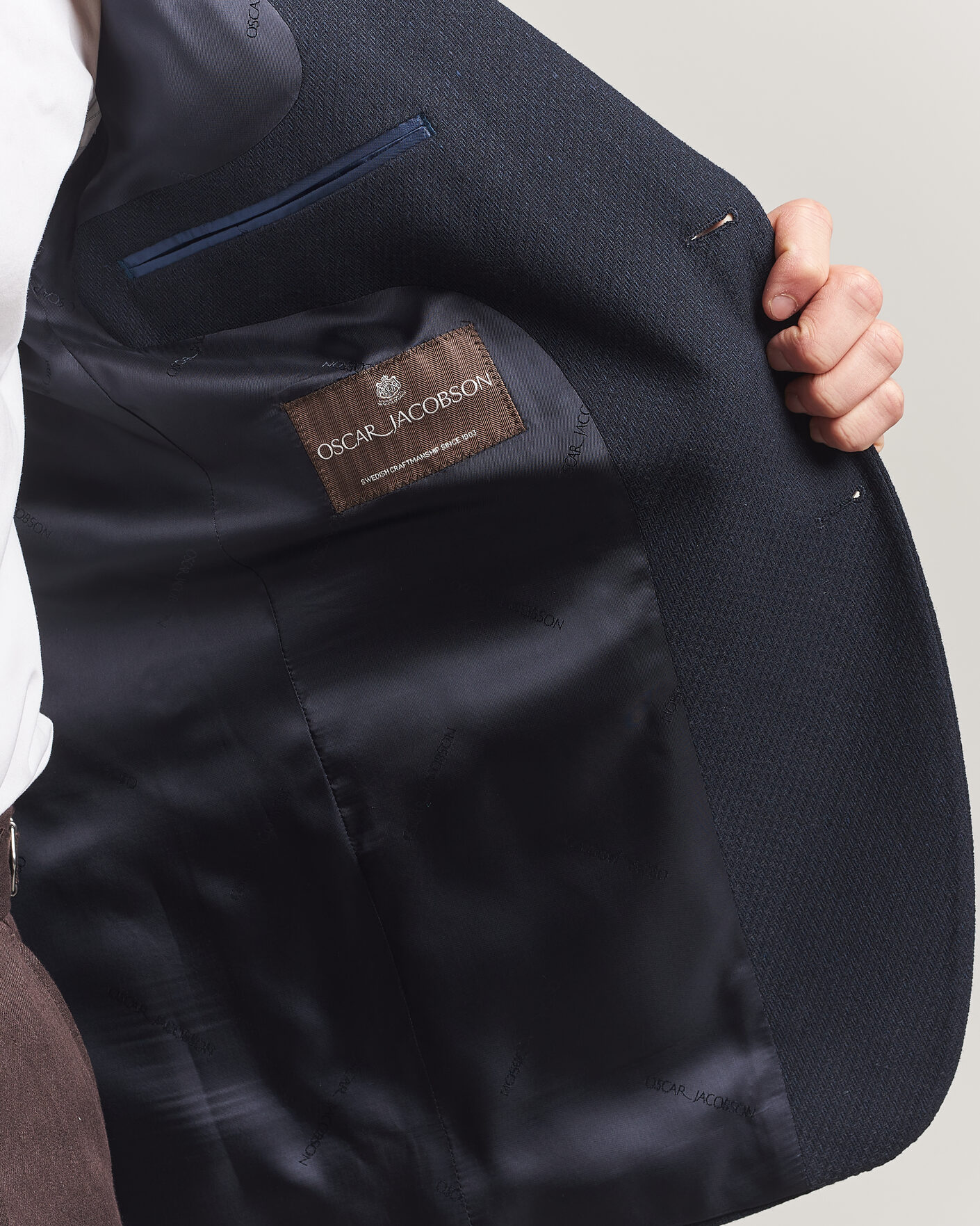 Heren | Blazers | Oscar Jacobson | Fogerty Patch Structure Cotton Blazer Navy