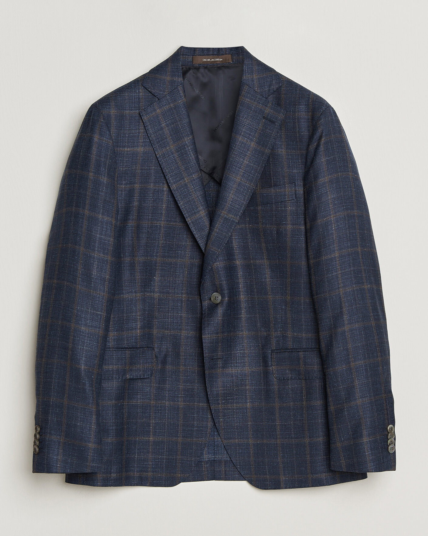 Heren | Blazers | Oscar Jacobson | Ferry Patch Loro Piana Summertime Checked Blazer Navy