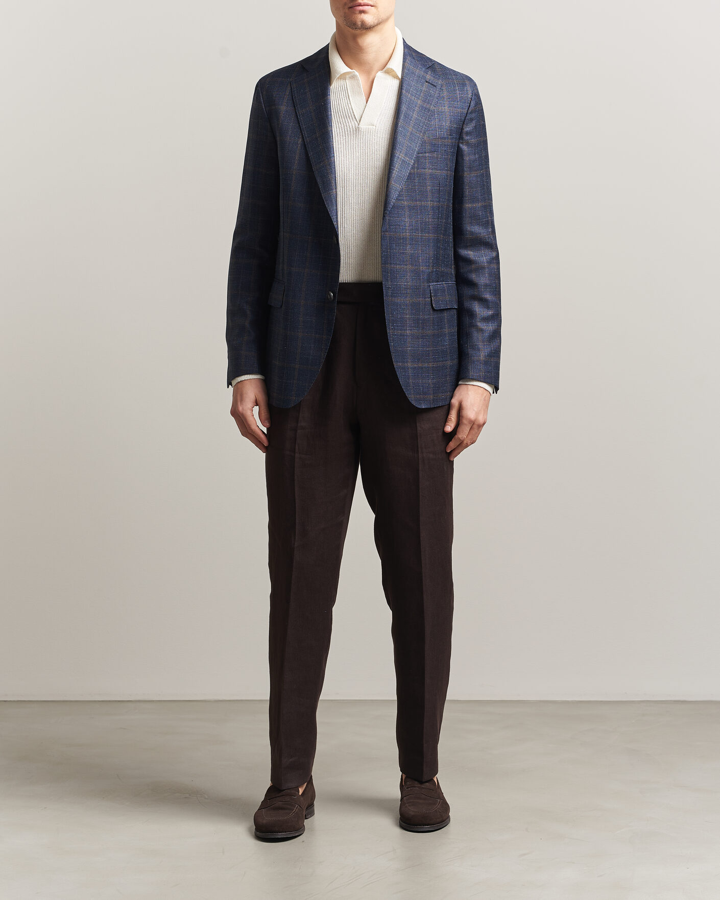 Heren | Blazers | Oscar Jacobson | Ferry Patch Loro Piana Summertime Checked Blazer Navy