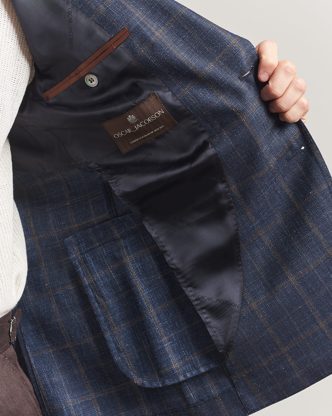 Heren | Blazers | Oscar Jacobson | Ferry Patch Loro Piana Summertime Checked Blazer Navy