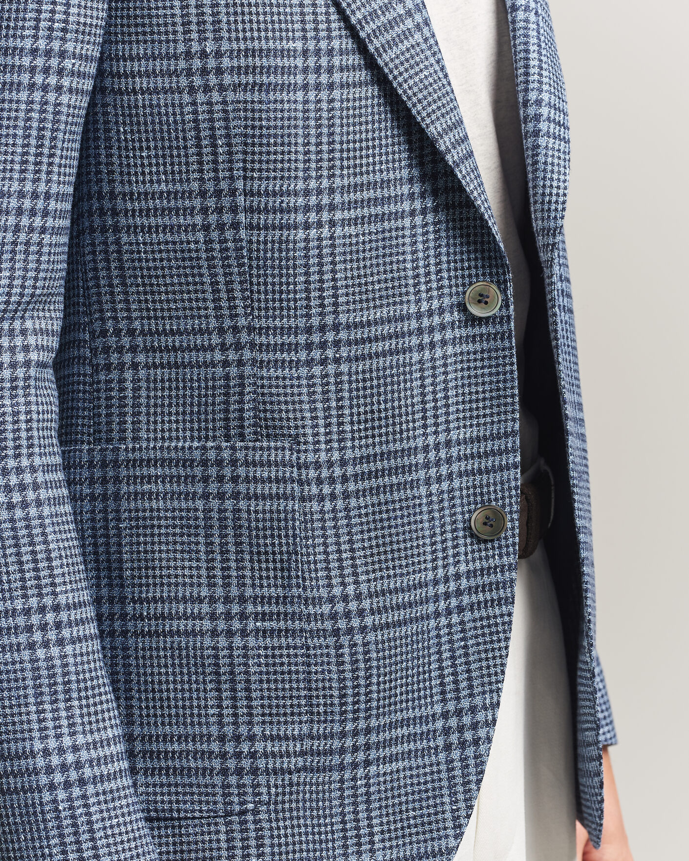 Homme | Blazers | Oscar Jacobson | Ferry Patch Soft Checked Linen/Wool Blazer Blue