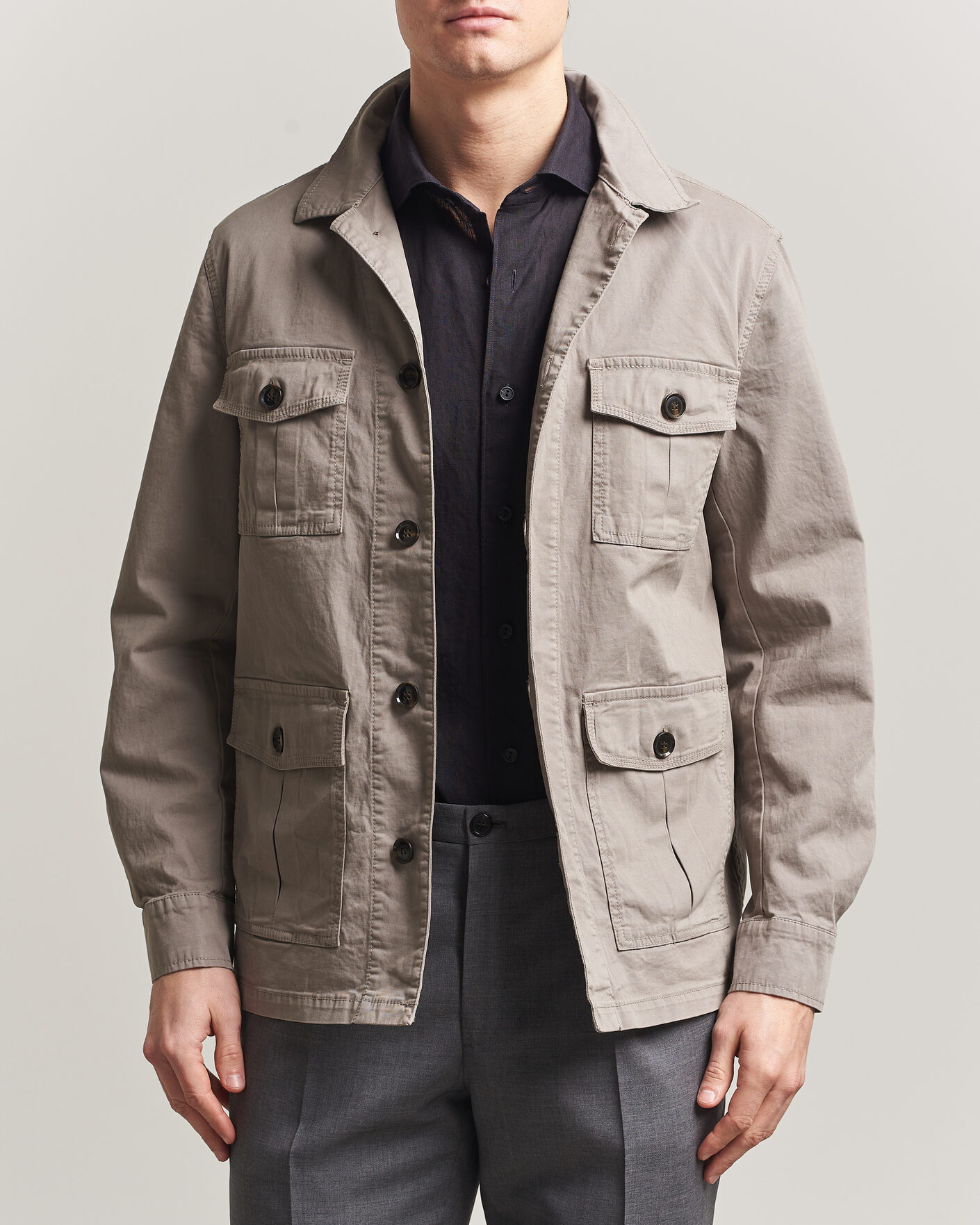 Homme | Chemises | Oscar Jacobson | Safari Cotton Shirt Jacket Grey