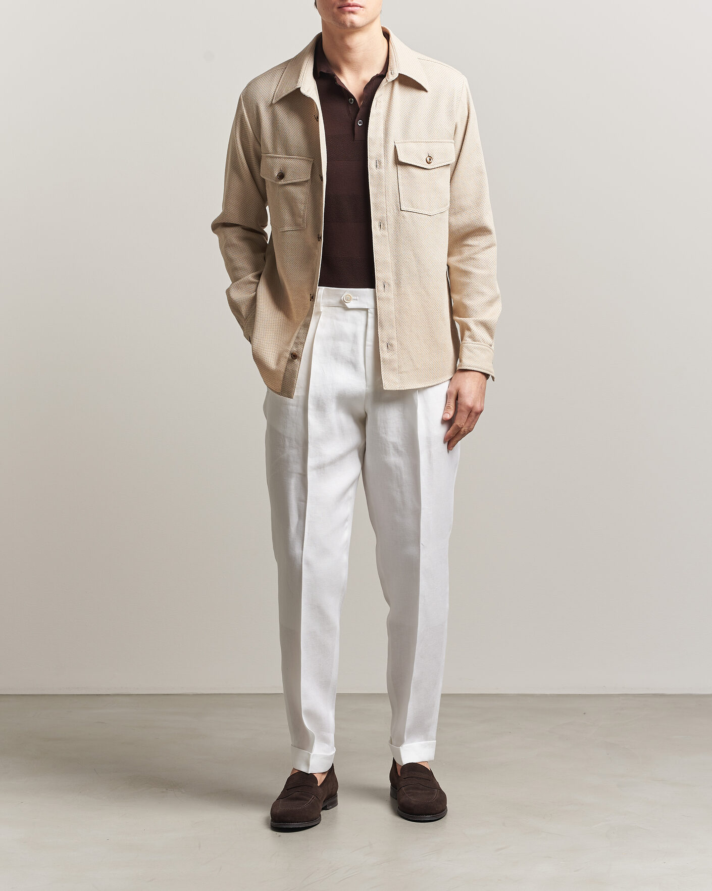Heren | Overhemden | Oscar Jacobson | Magnus Structure Cotton Overshirt Beige
