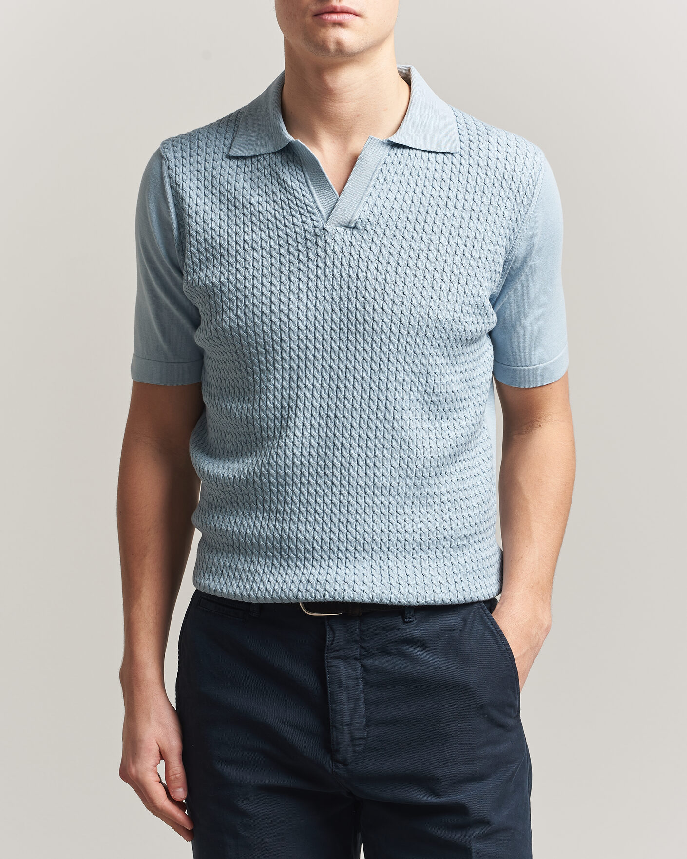 Heren | Polo's | Oscar Jacobson | Alf Structured Cotton Polo Light Blue
