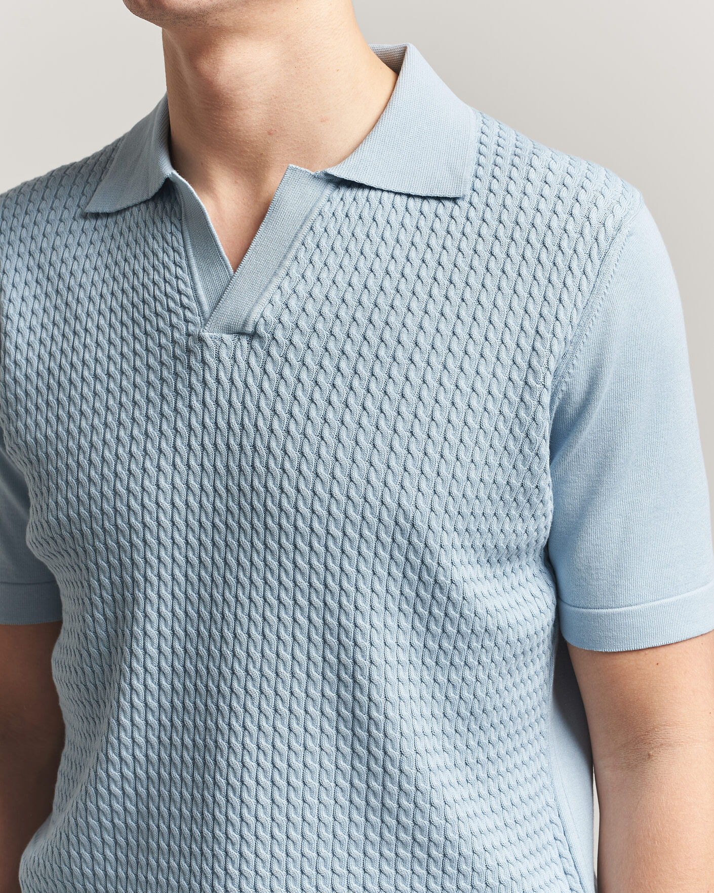 Heren | Polo's | Oscar Jacobson | Alf Structured Cotton Polo Light Blue