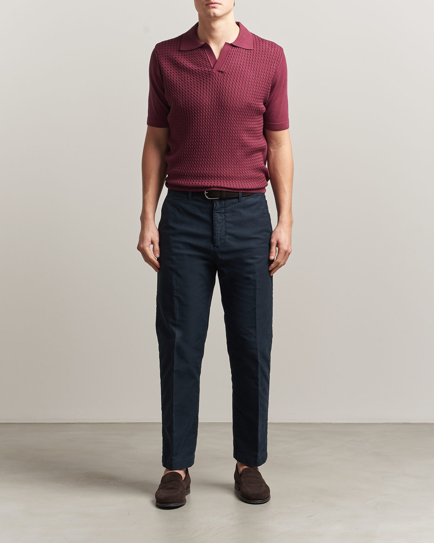 Heren | Polo's | Oscar Jacobson | Alf Structured Cotton Polo Wine Red