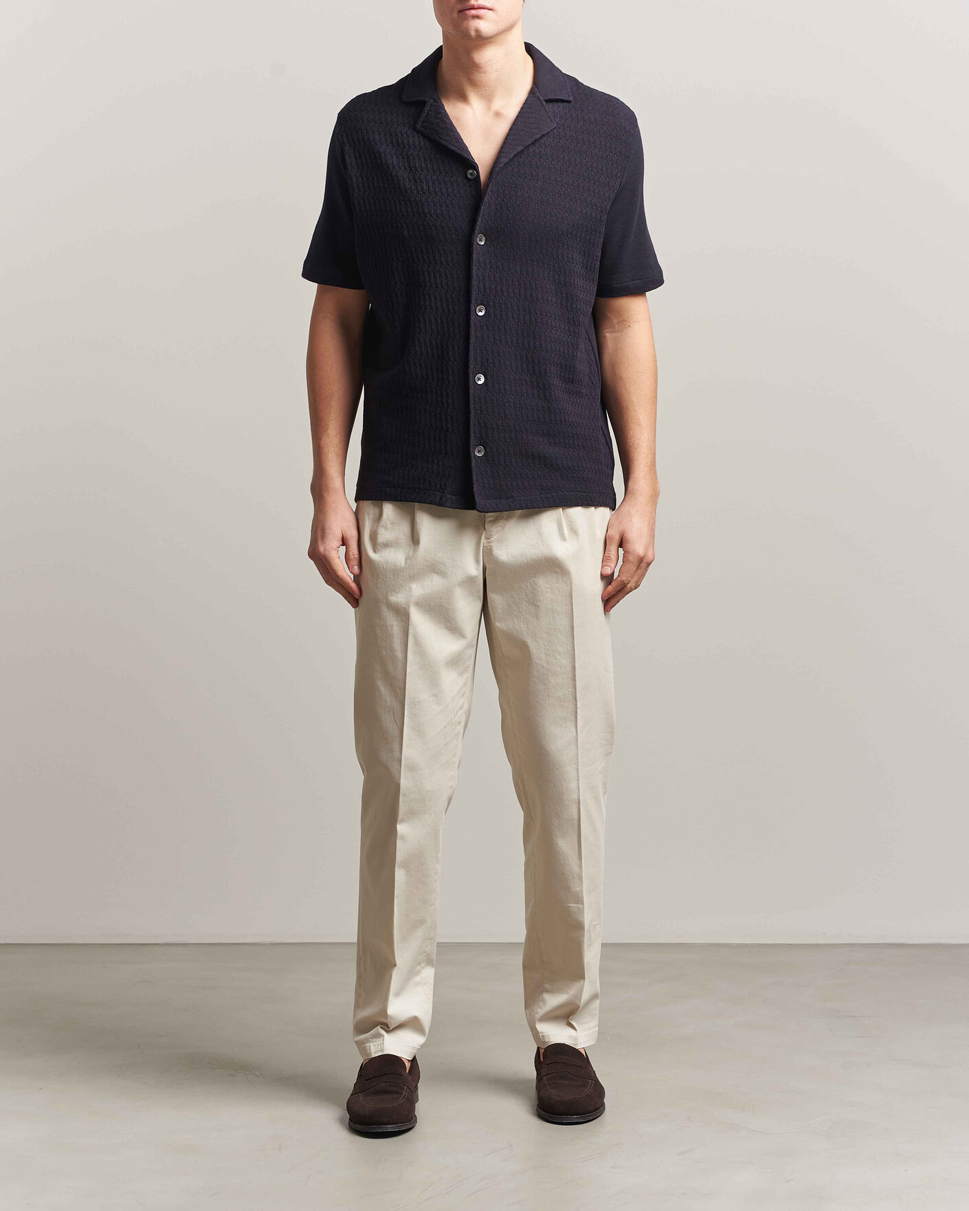 Homme | Chemises | Oscar Jacobson | Kirk Knitted Short Sleeve Shirt Navy