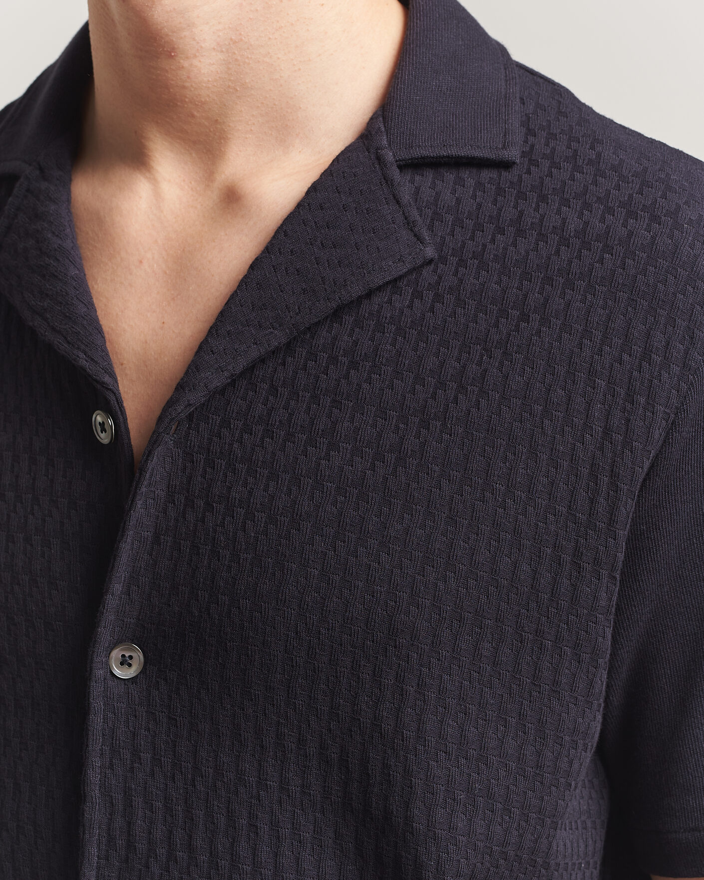 Homme | Chemises | Oscar Jacobson | Kirk Knitted Short Sleeve Shirt Navy