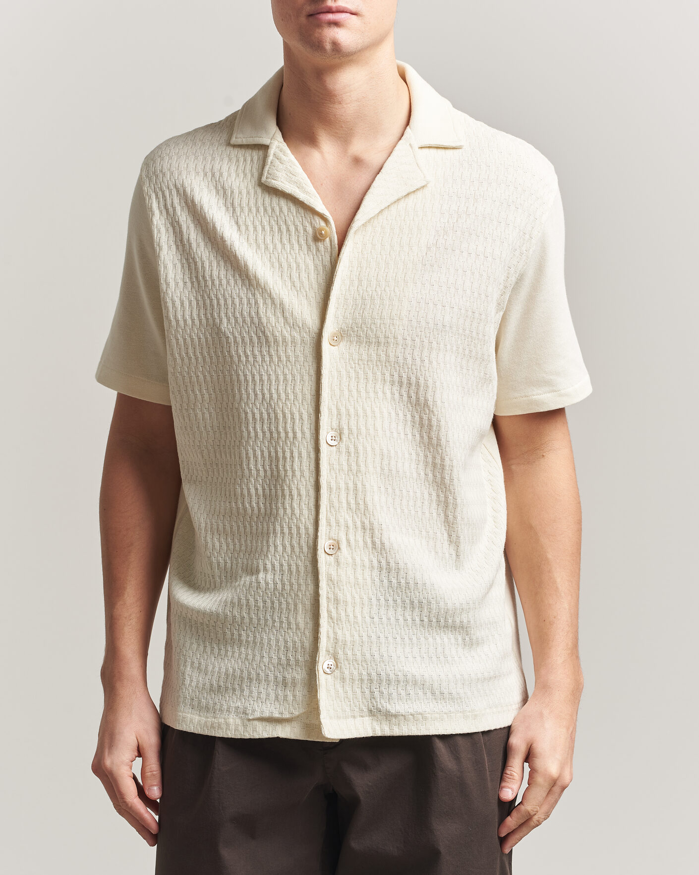 Homme | Chemises | Oscar Jacobson | Kirk Knitted Short Sleeve Shirt Off White
