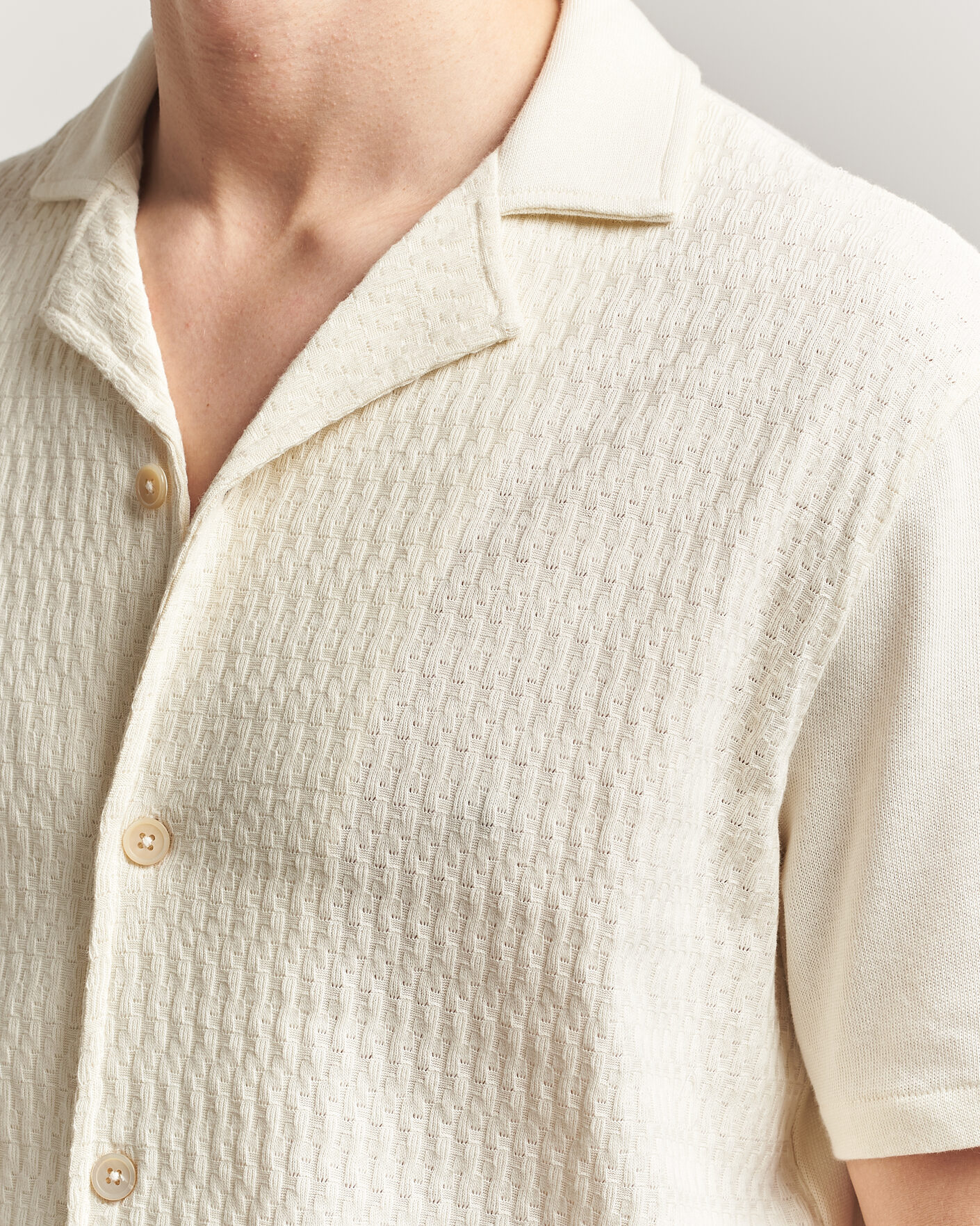 Heren | Overhemden | Oscar Jacobson | Kirk Knitted Short Sleeve Shirt Off White