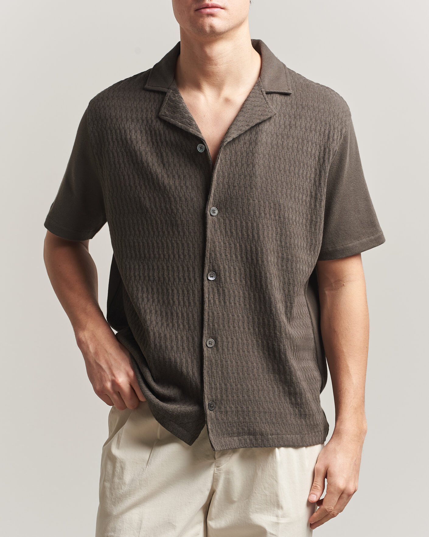 Heren | Overhemden | Oscar Jacobson | Kirk Knitted Short Sleeve Shirt Green