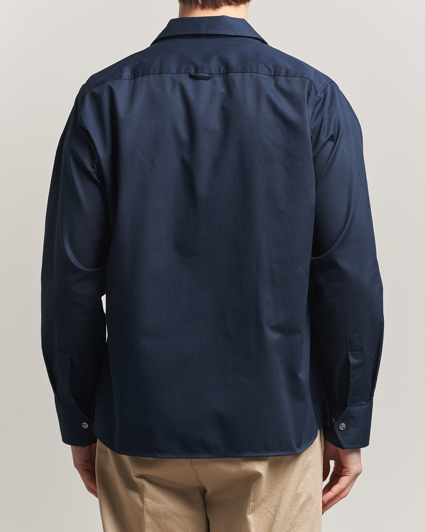 Heren | Overhemden | Oscar Jacobson | Straight Fit Bowling Collar Cotton Shirt Navy