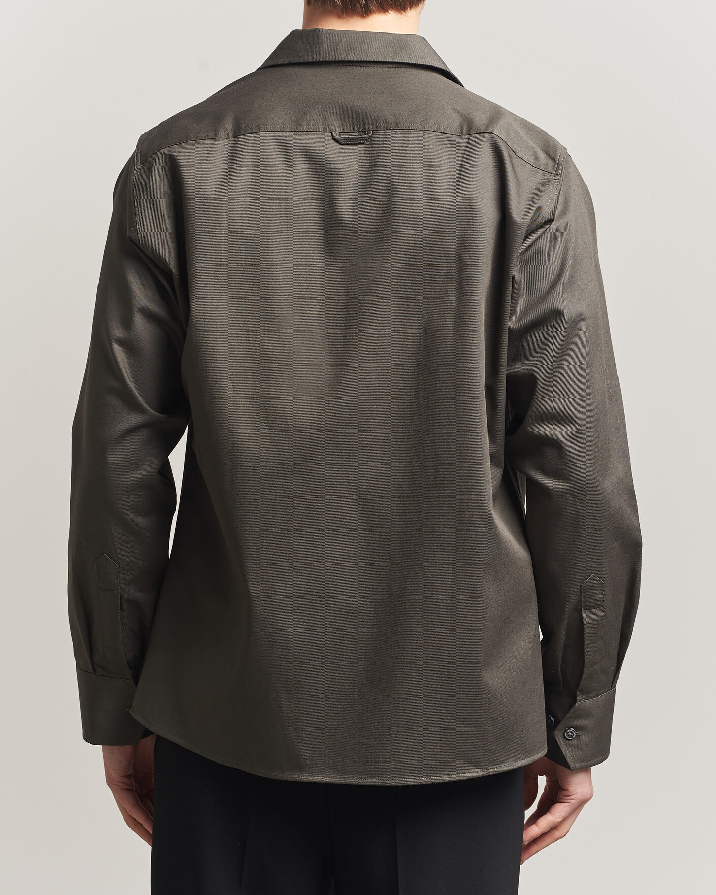 Heren | Overhemden | Oscar Jacobson | Straight Fit Bowling Collar Cotton Shirt Olive