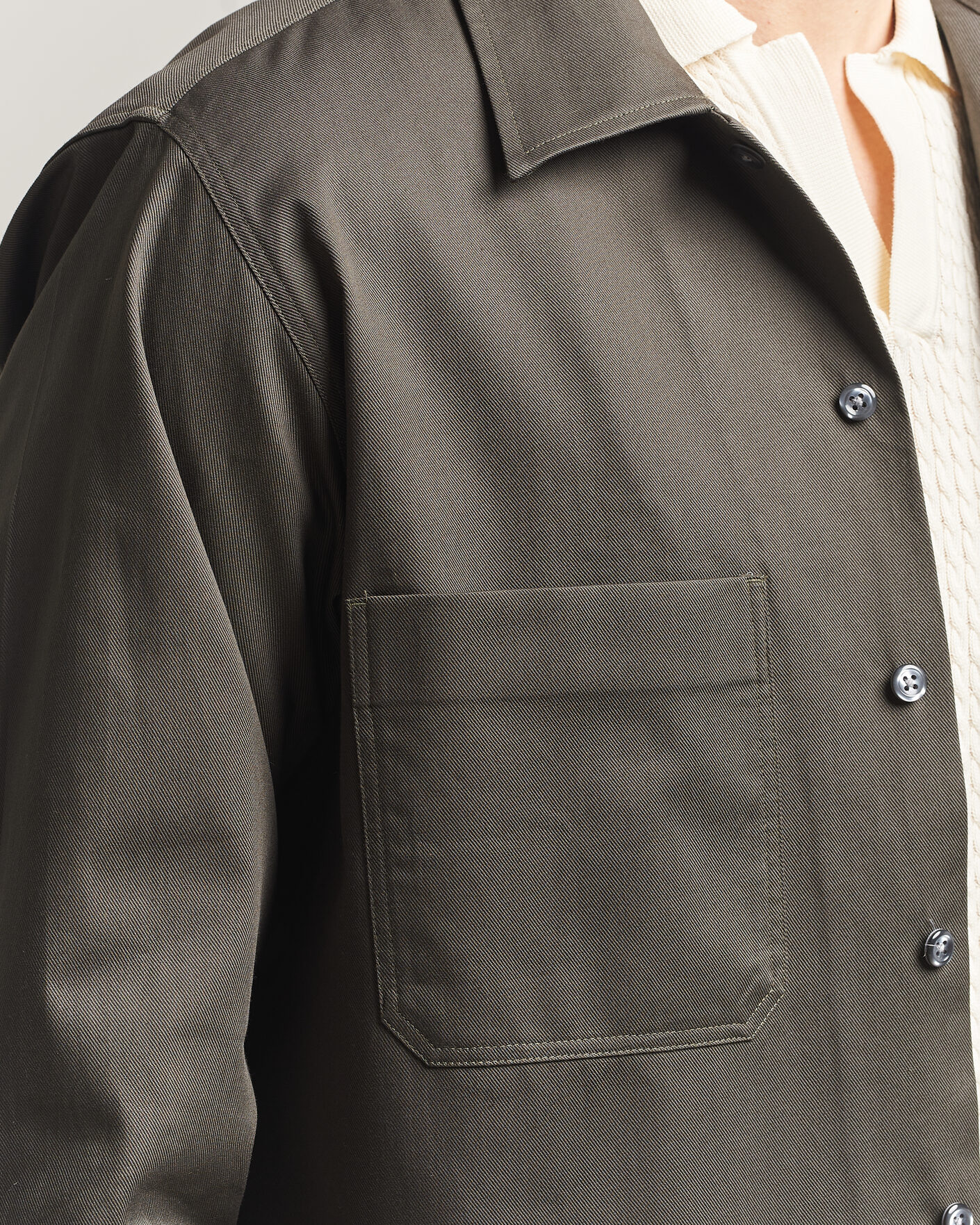 Heren | Overhemden | Oscar Jacobson | Straight Fit Bowling Collar Cotton Shirt Olive