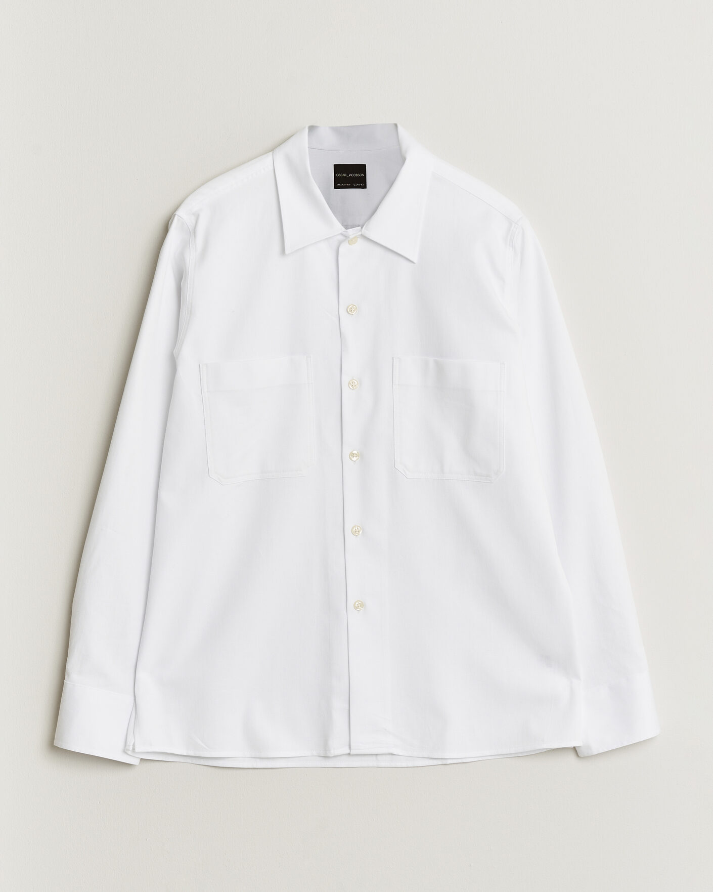 Homme | Chemises | Oscar Jacobson | Straight Fit Bowling Collar Cotton Shirt White