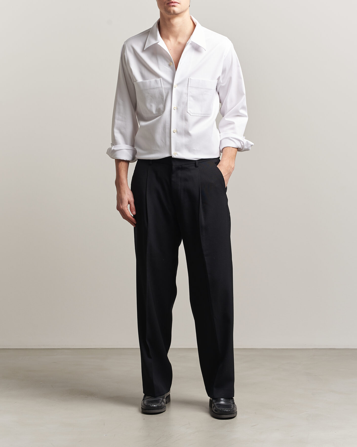 Homme | Chemises | Oscar Jacobson | Straight Fit Bowling Collar Cotton Shirt White