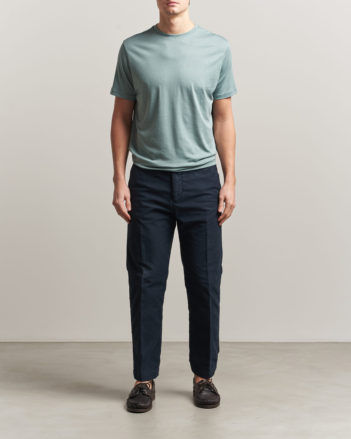 Heren | T-shirts | Oscar Jacobson | Kim Lyocel/Cotton T-Shirt Soft Green