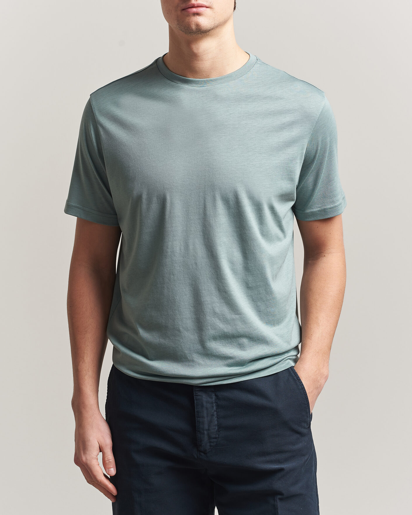 Heren | T-shirts | Oscar Jacobson | Kim Lyocel/Cotton T-Shirt Soft Green