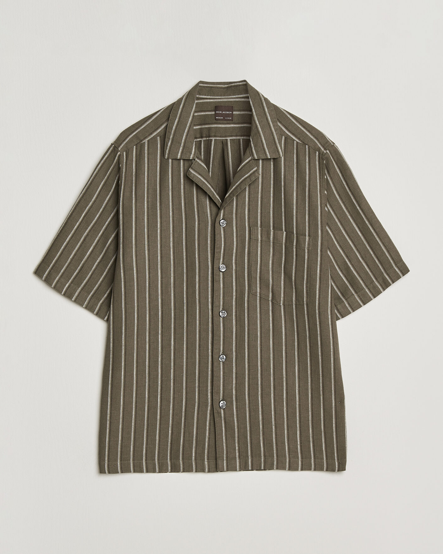 Heren | Overhemden | Oscar Jacobson | Reg Fit Cuban Herringbone Short Sleeve Shirt Green