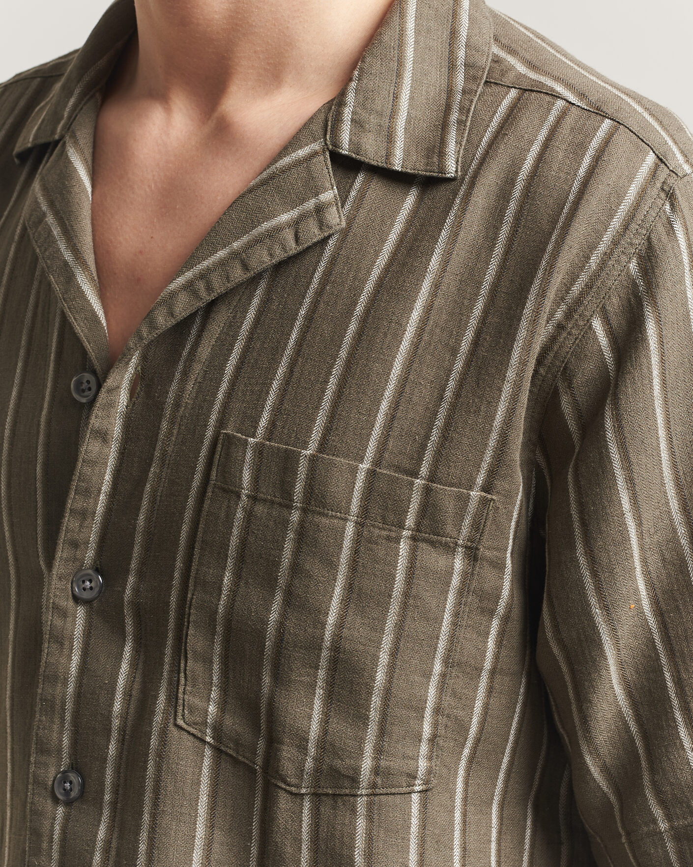 Heren | Overhemden | Oscar Jacobson | Reg Fit Cuban Herringbone Short Sleeve Shirt Green