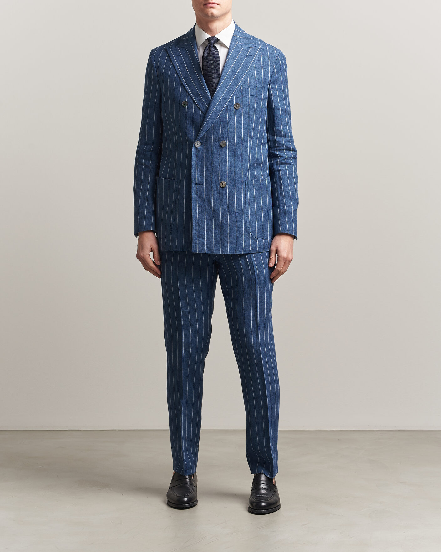 Heren | Blazers | Oscar Jacobson | Farrys Patch Striped Linen Blazer Blue