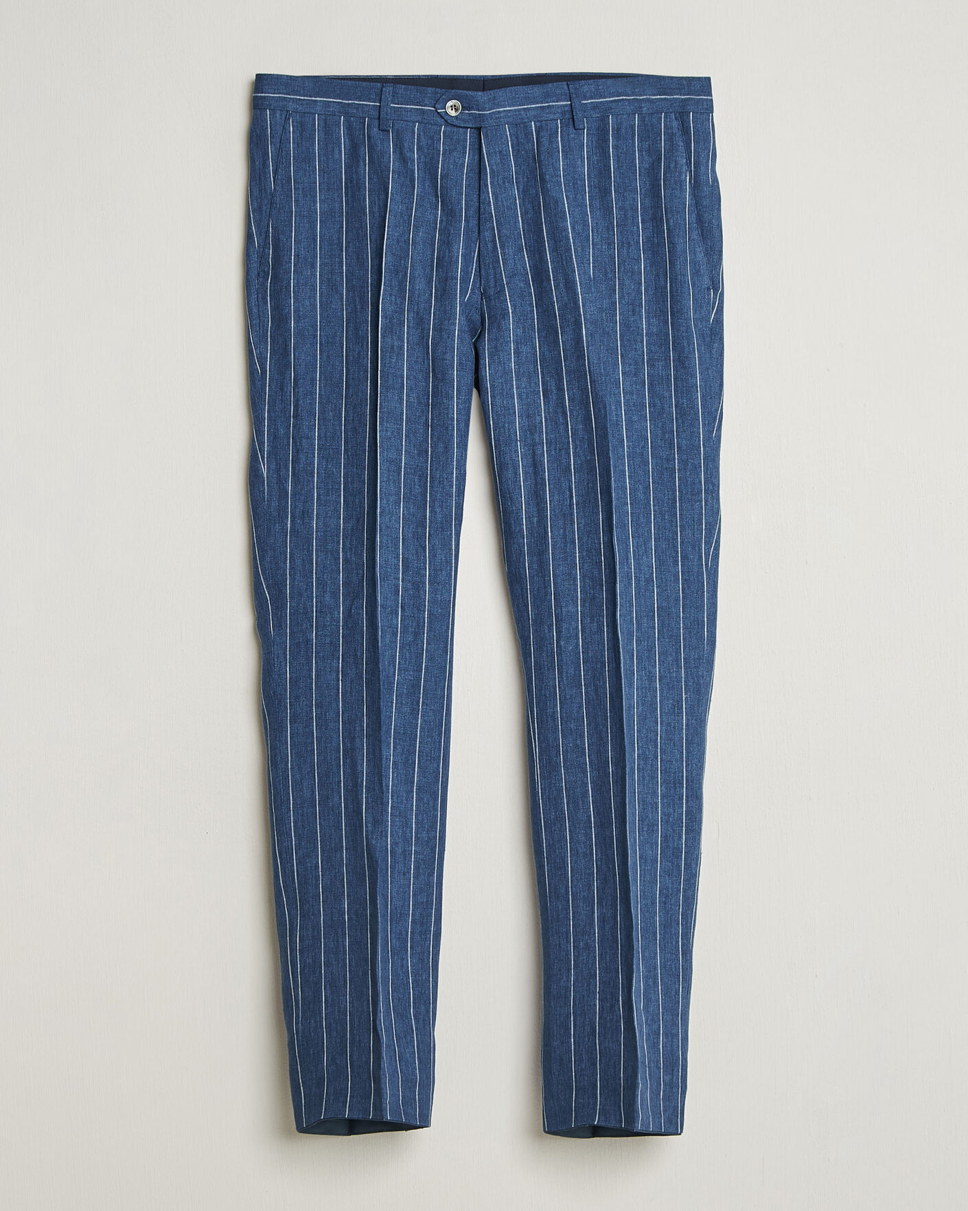 Homme | Pantalons | Oscar Jacobson | Dandy Striped Linen Trousers Blue