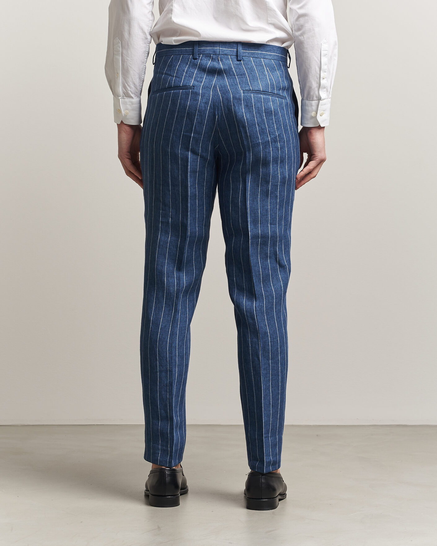 Heren | Broeken | Oscar Jacobson | Dandy Striped Linen Trousers Blue