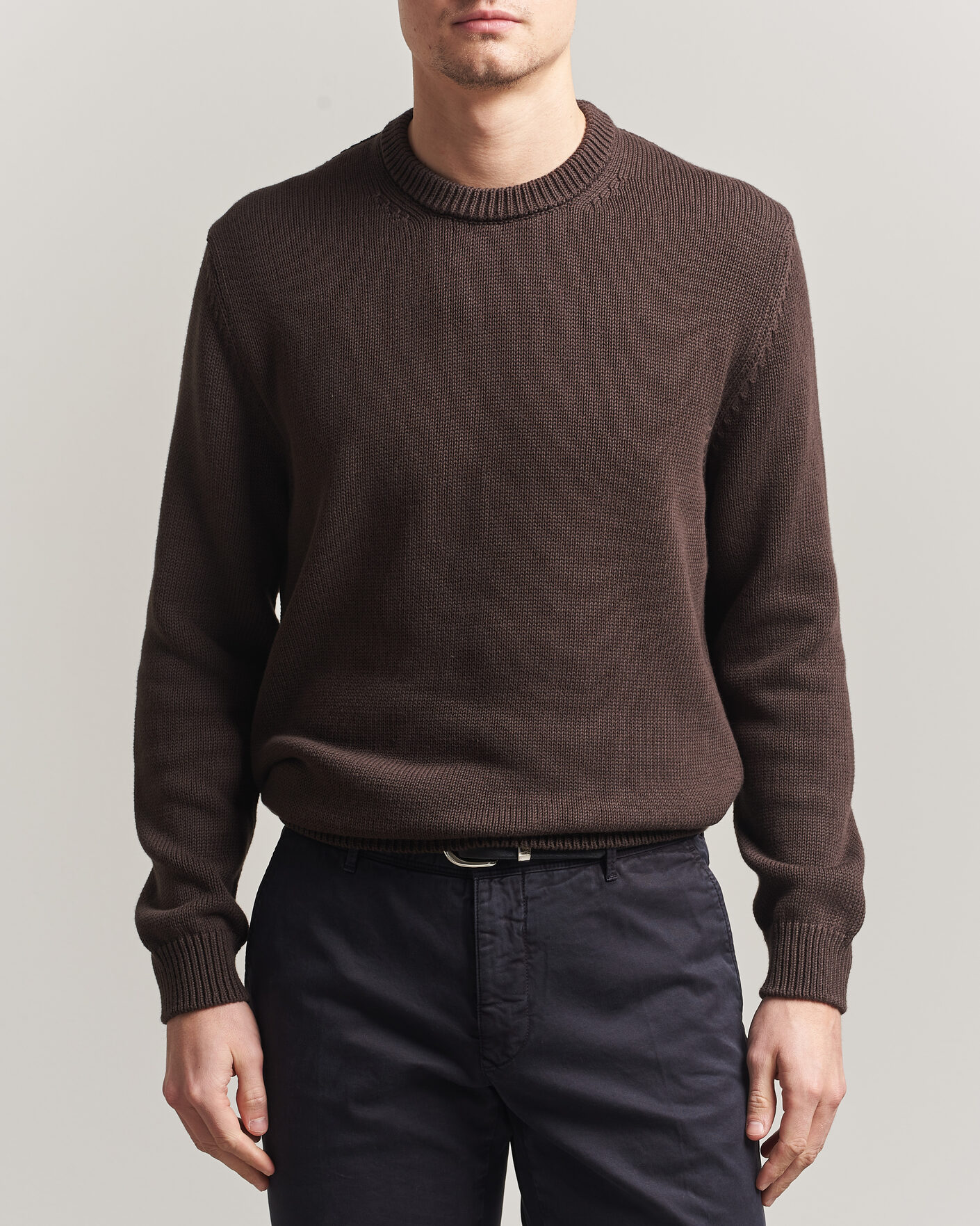 Heren | Truien | Zanone | Soft Cotton Crew Neck Sweater Chocolate
