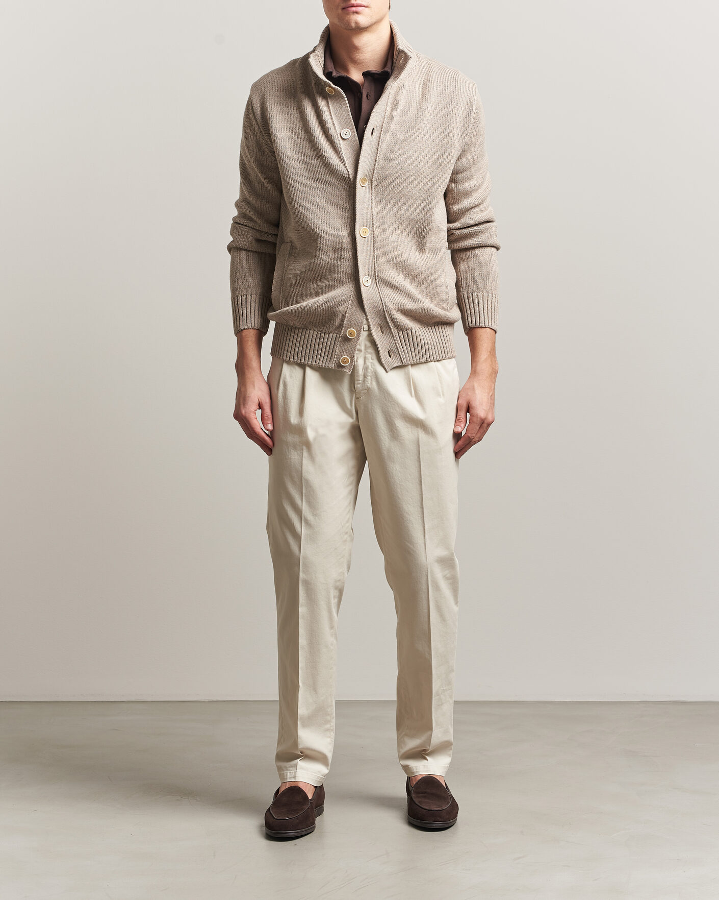 Heren | Truien | Zanone | Soft Cotton Chioto Cardigan Taupe
