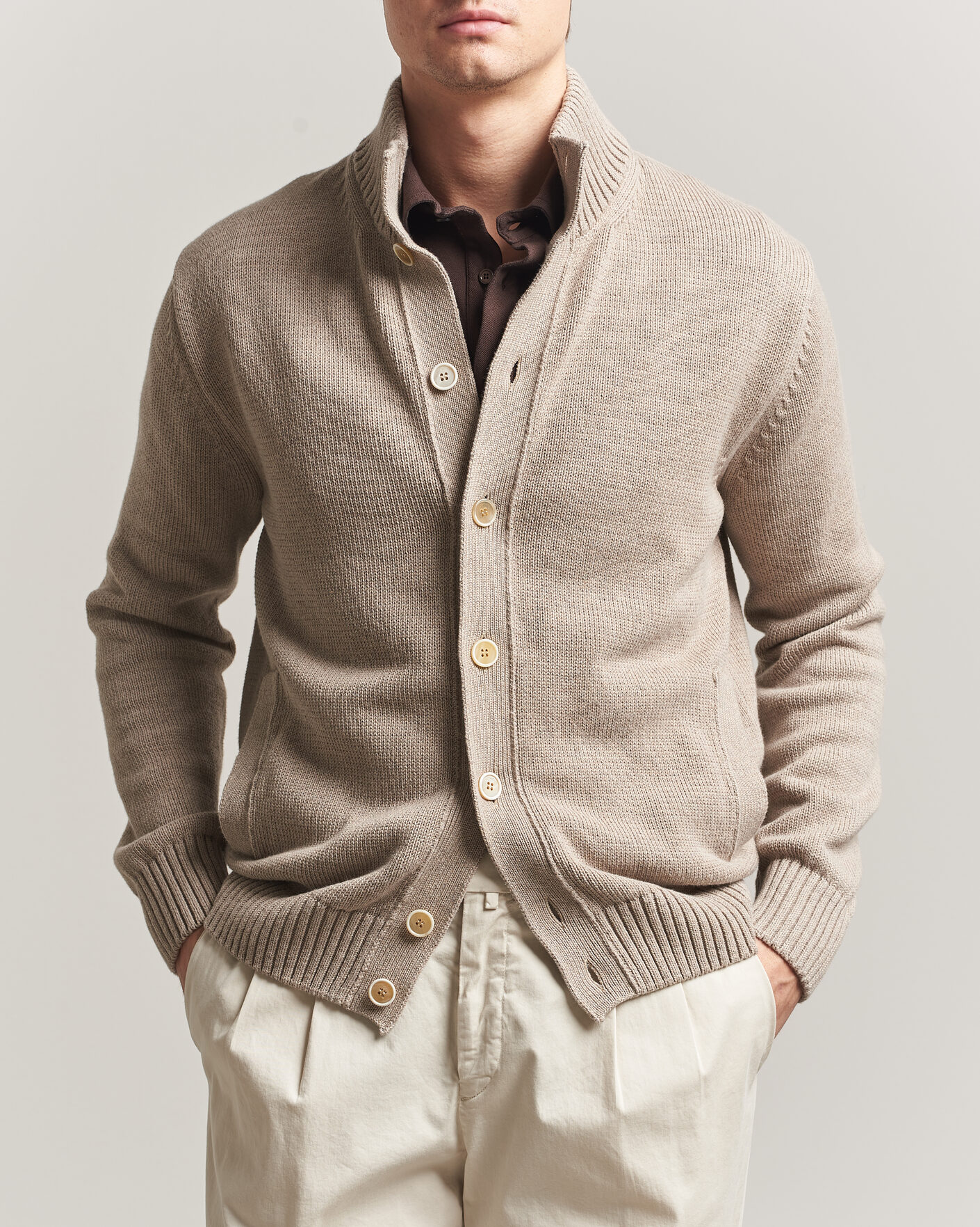 Homme | Pulls Et Tricots | Zanone | Soft Cotton Chioto Cardigan Taupe