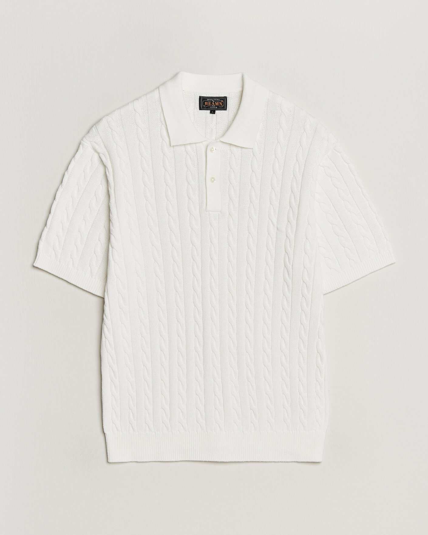Homme | Polos | BEAMS PLUS | Short Sleeve Cable Polo White