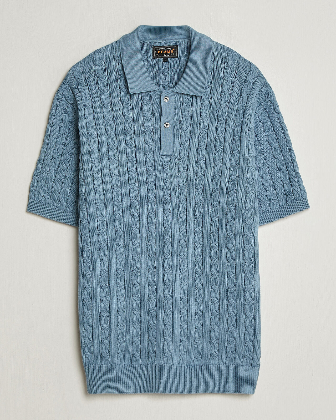 Heren | Polo's | BEAMS PLUS | Short Sleeve Cable Polo Blue
