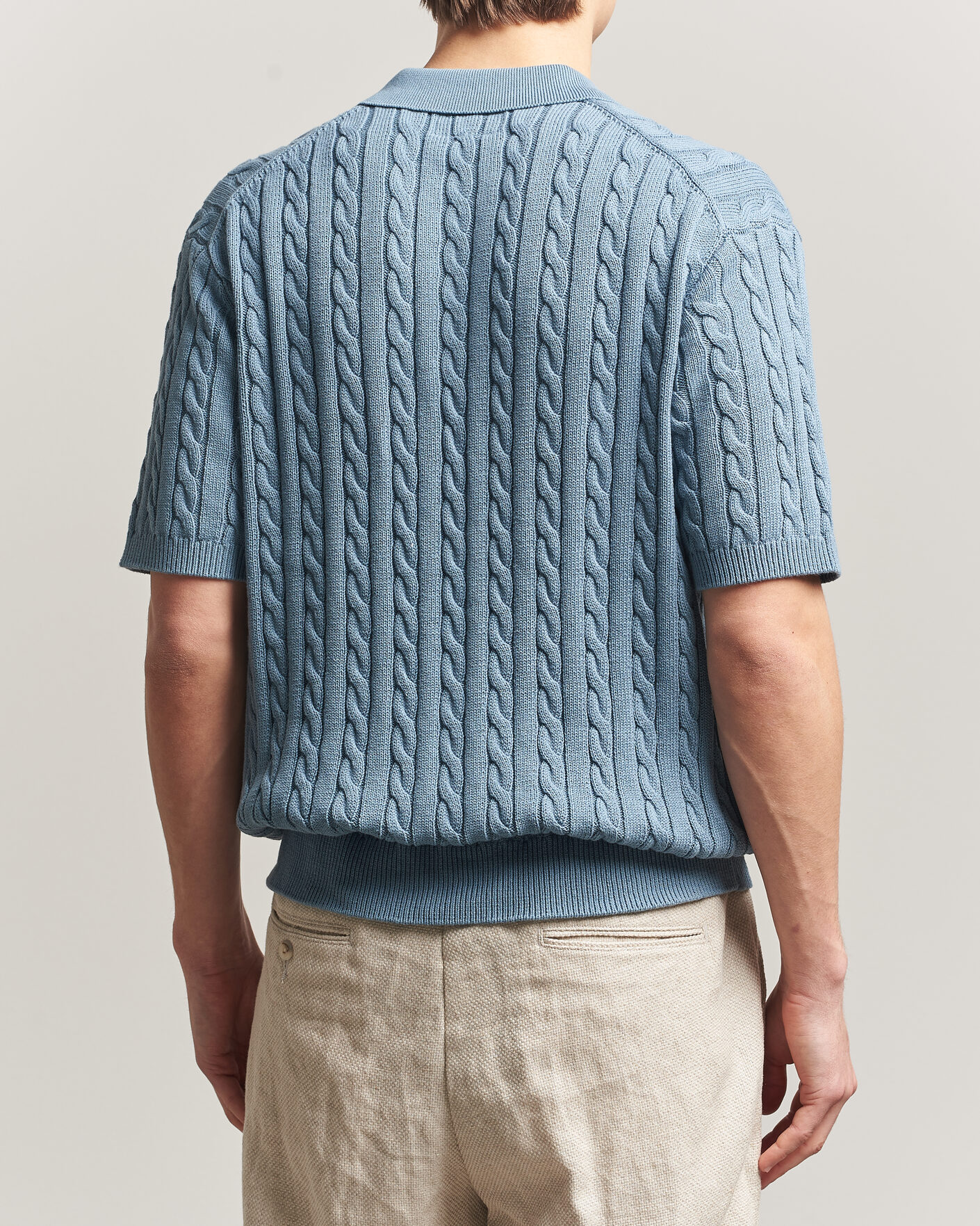 Homme | Polos | BEAMS PLUS | Short Sleeve Cable Polo Blue 