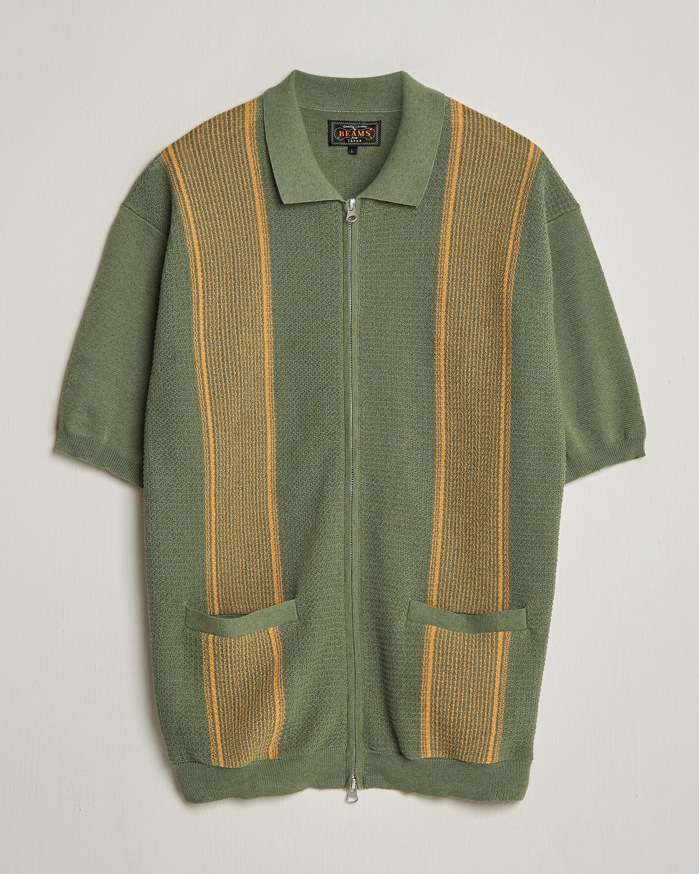 Homme | Polos | BEAMS PLUS | Zip Knit Striped Polo Olive