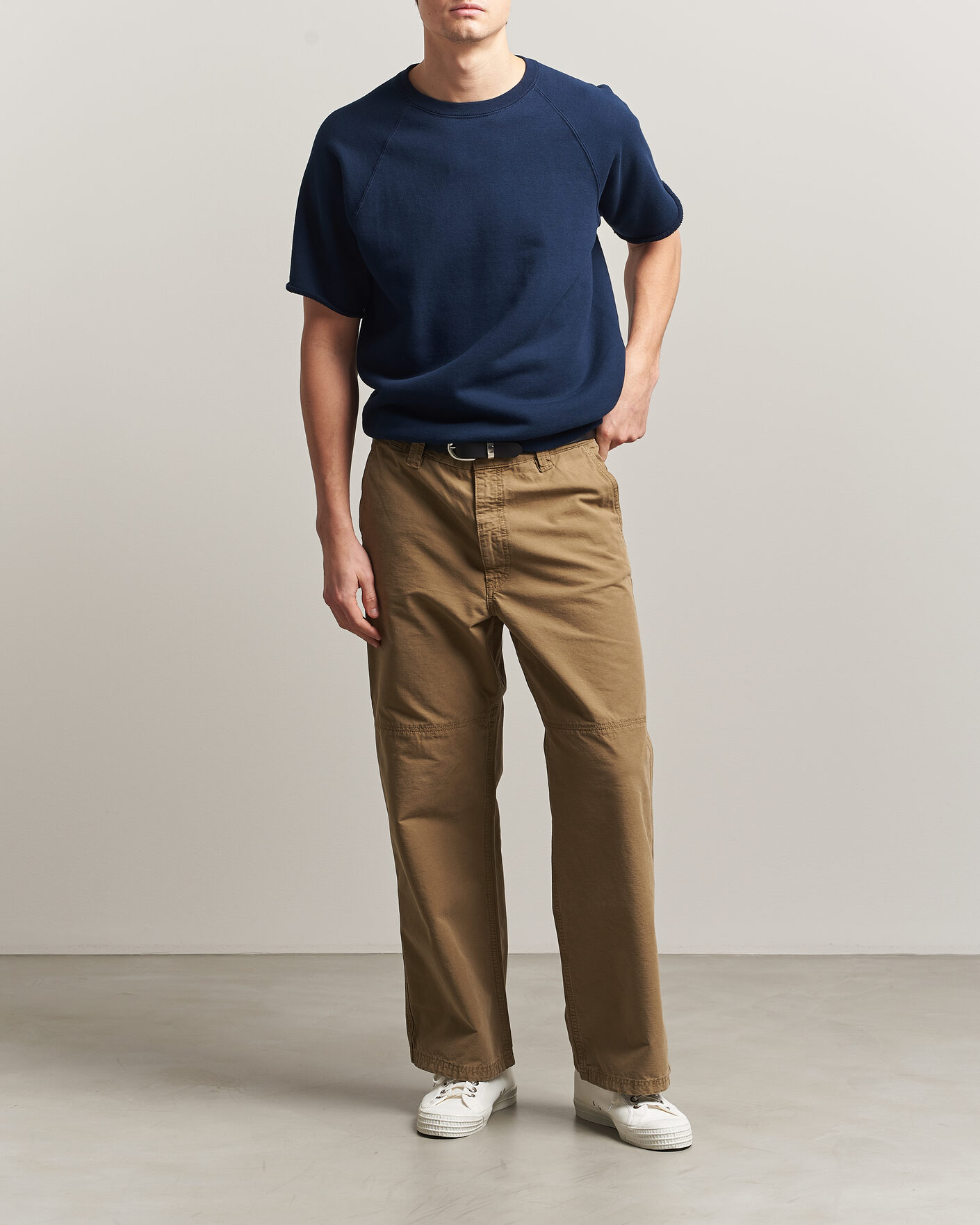 Heren | T-shirts | BEAMS PLUS | Short Sleeve Cut Off Sweat Navy