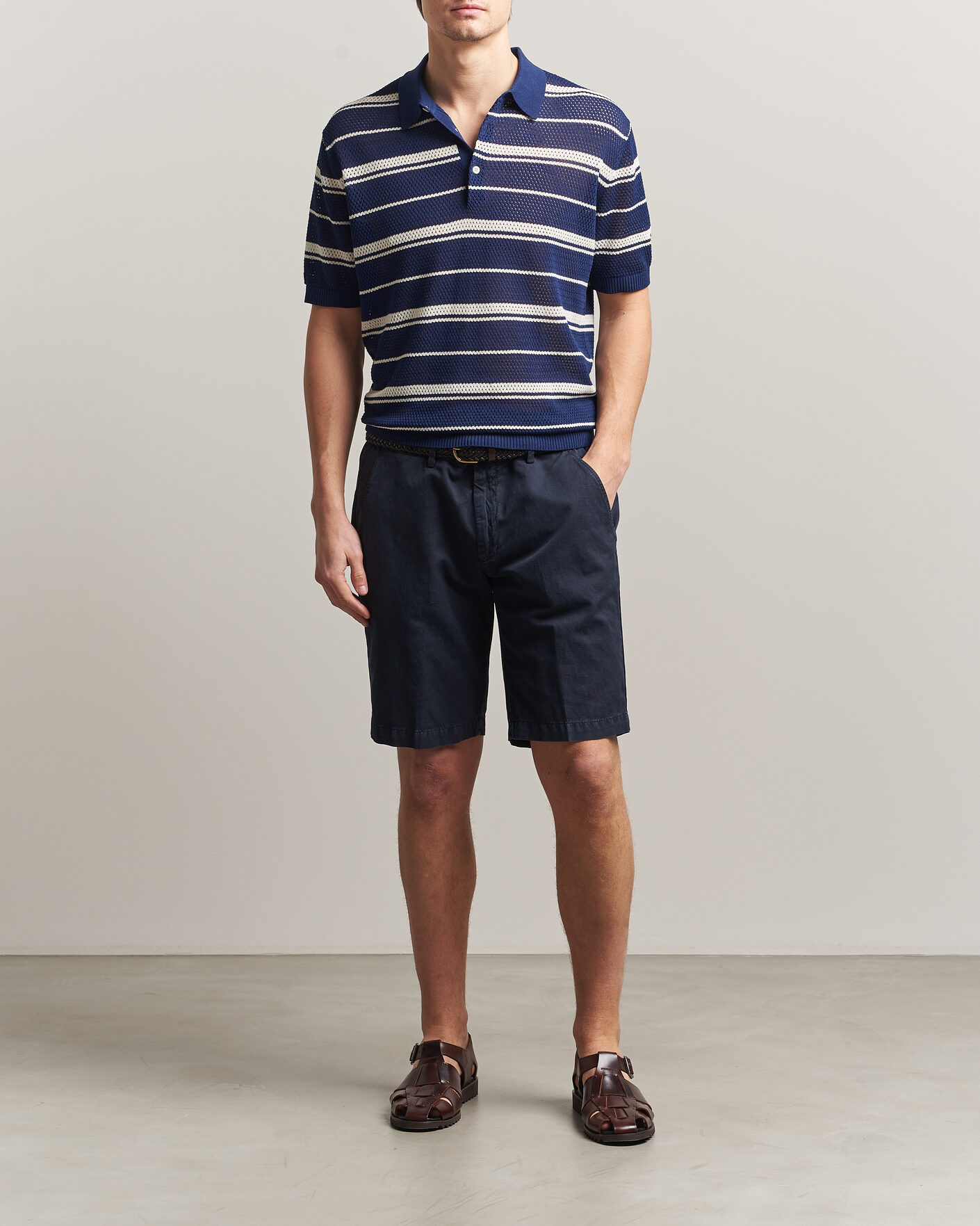 Heren | Polo's | BEAMS PLUS | Short Sleeve Mesh Knit Polo Navy