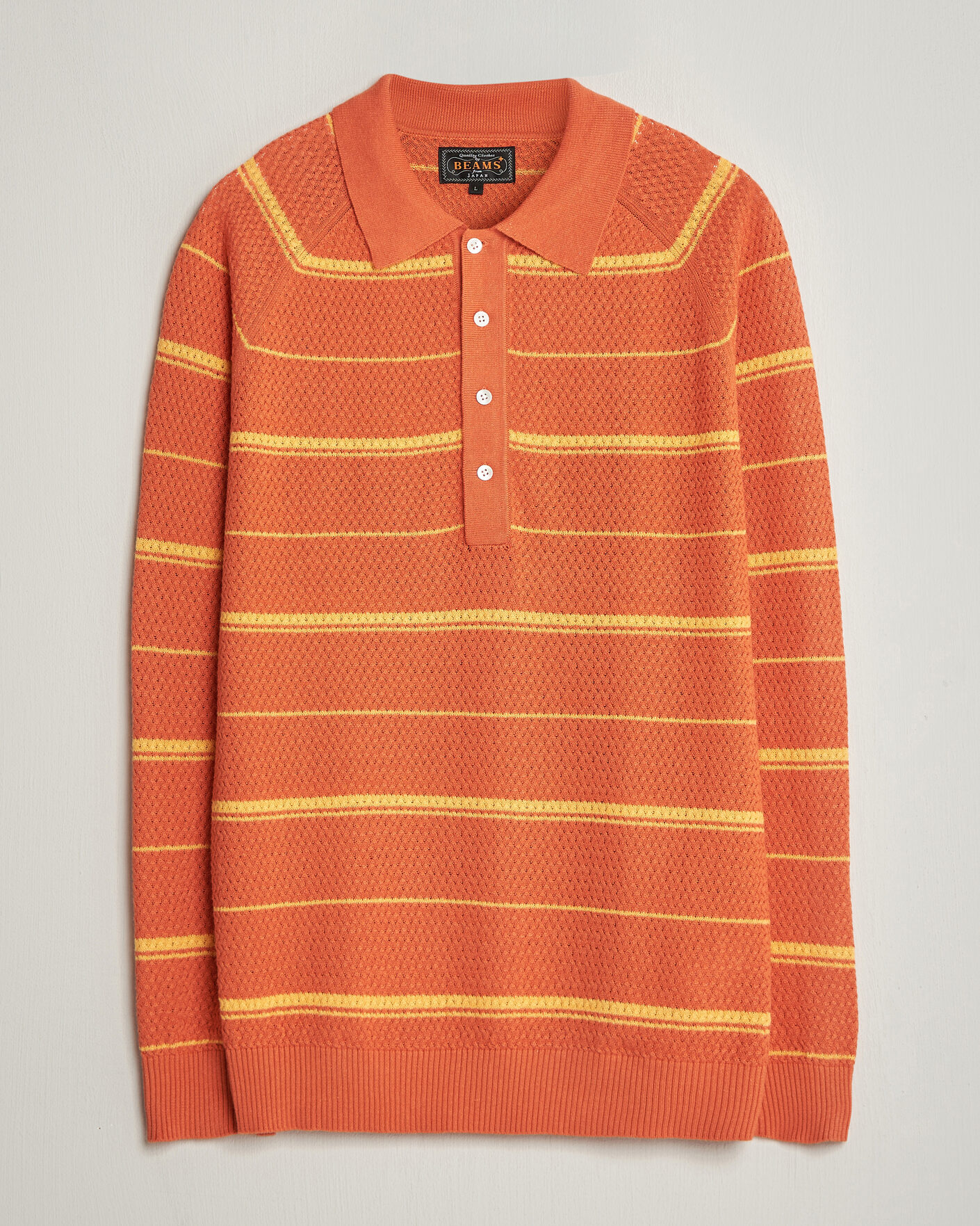 Homme | Polos | BEAMS PLUS | Long Sleeve Knit Polo Orange Stripe