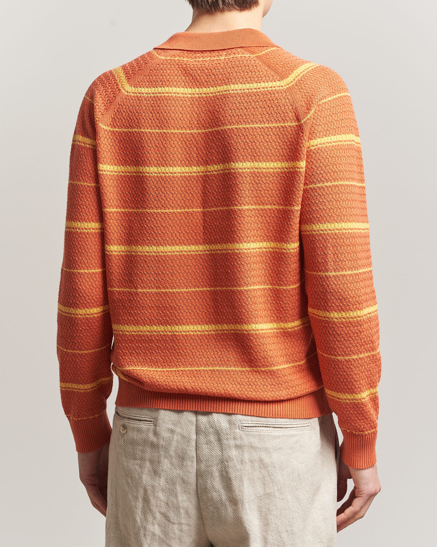 Homme | Polos | BEAMS PLUS | Long Sleeve Knit Polo Orange Stripe