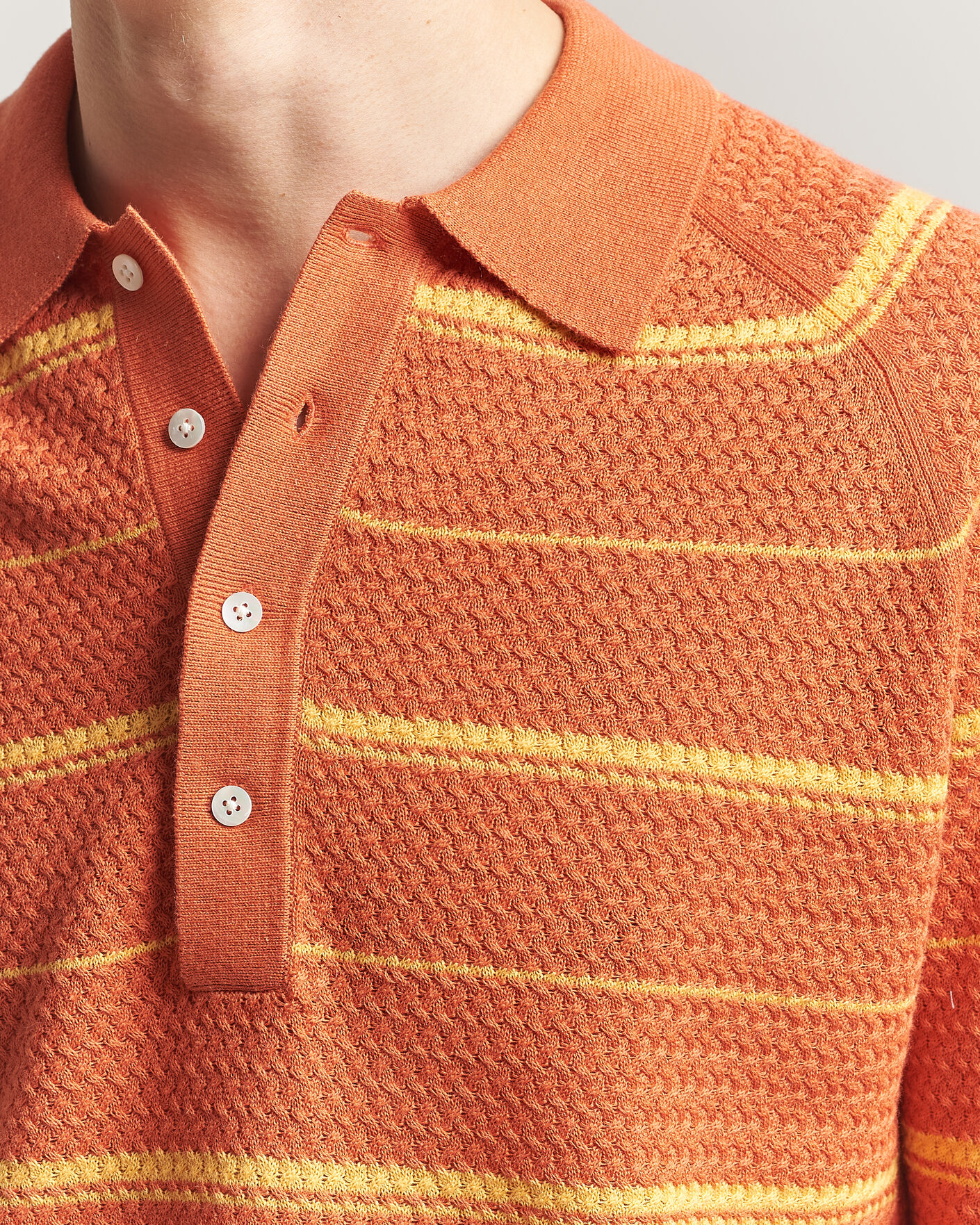 Homme | Polos | BEAMS PLUS | Long Sleeve Knit Polo Orange Stripe