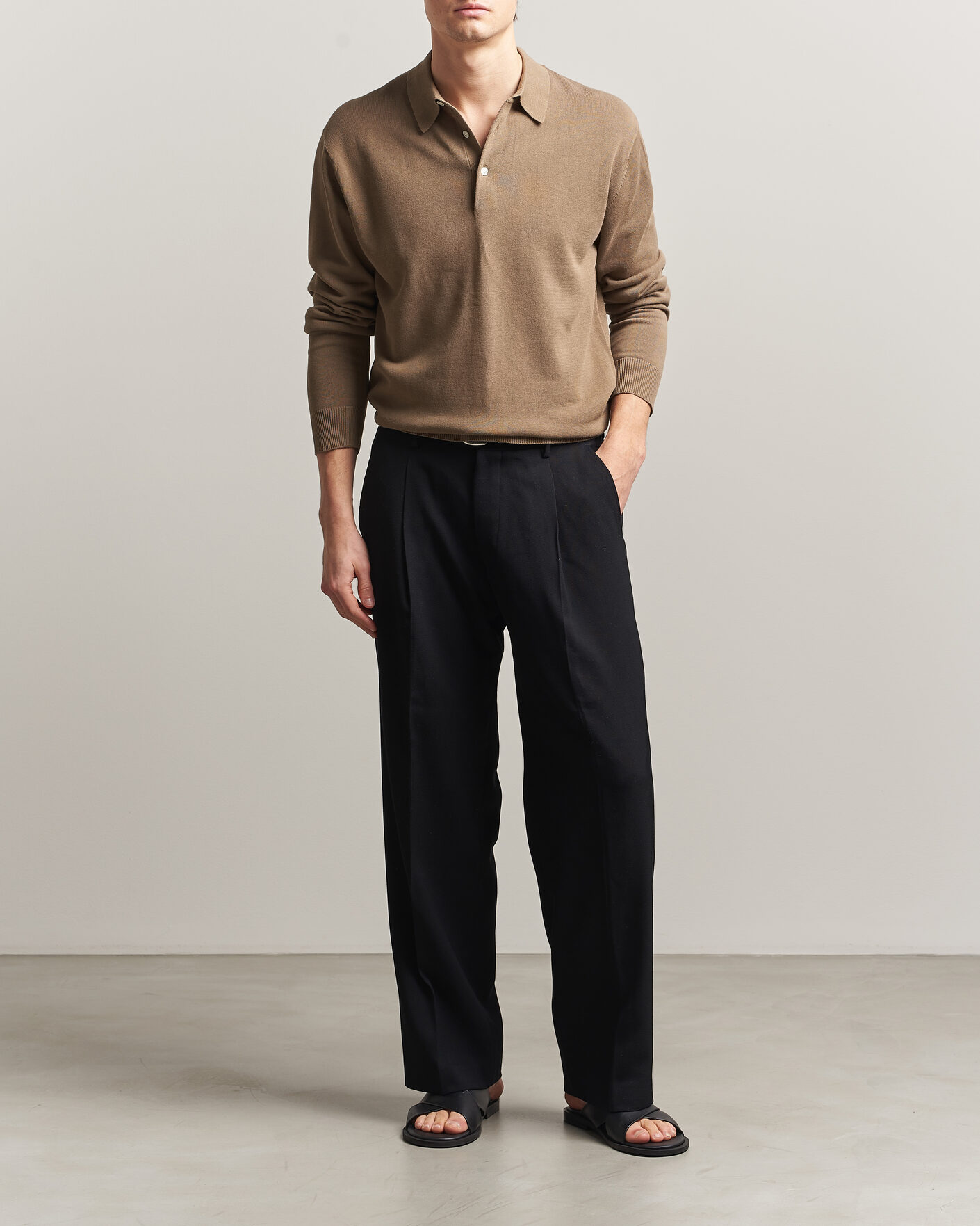 Heren | Polo's | BEAMS PLUS | Long Sleeve 12G Knit Polo Mocha