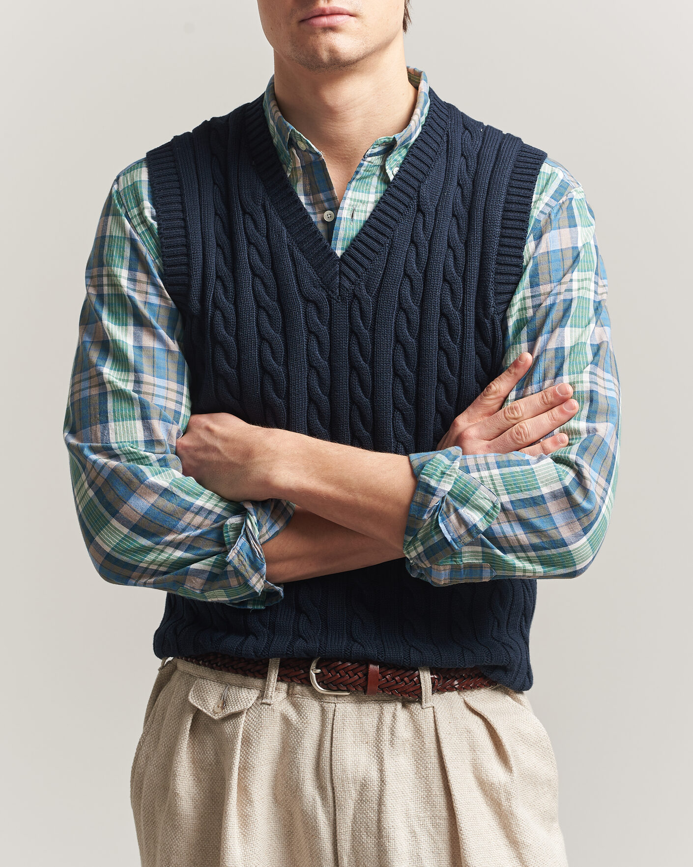Heren | Truien | BEAMS PLUS | Cable Knit Vest Navy