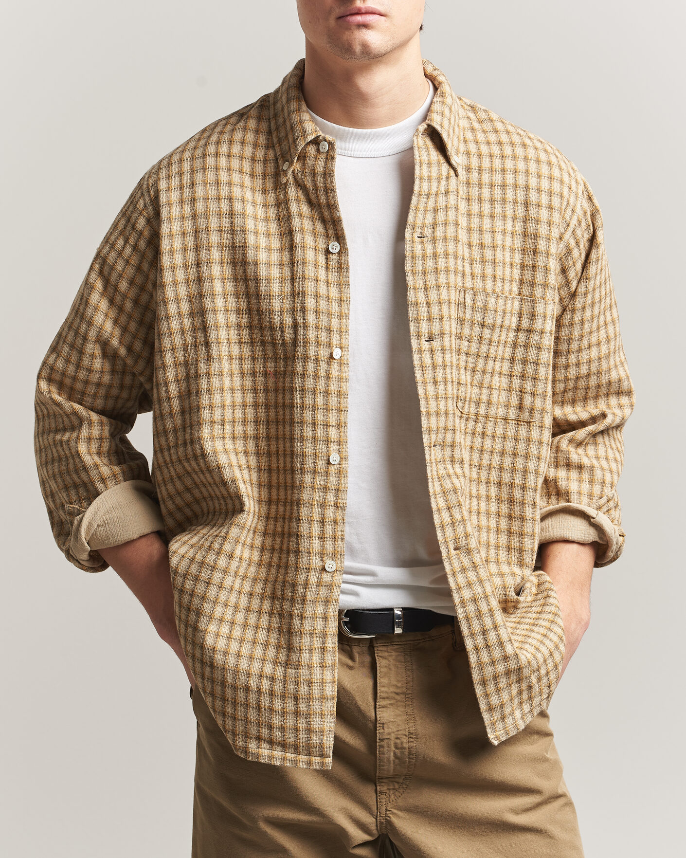 Homme | Chemises | BEAMS PLUS | Panama Plaid Button Down Shirt Beige