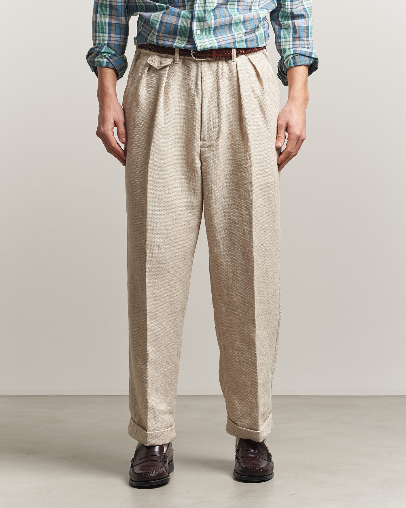 Heren | Broeken | BEAMS PLUS | Cotton/Linen Pleated Trousers Off White